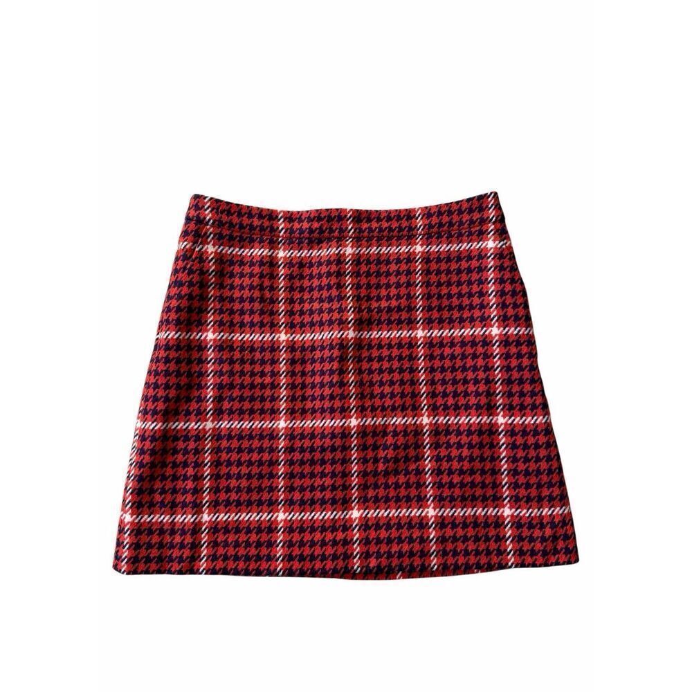 Boden British Tweed Red Navy Houndstooth Mini Skirt‎ size 10 - Picture 2 of 10